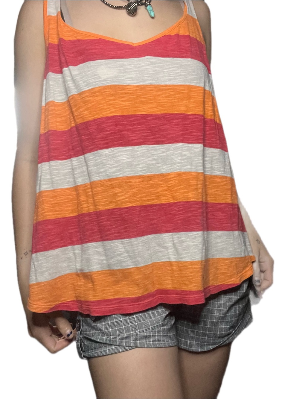 Old Navy Striped V-Neck Tank Top in Coral, Orange & Heather Gray
